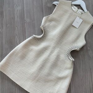 A.L.C. Skyla Cream Textured Mini Dress with Bead Cutout Detail